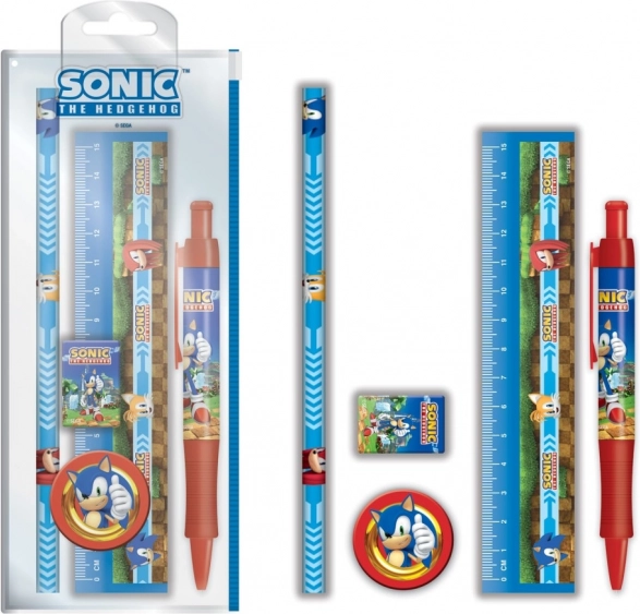 Iskolai készlet SONIC – vonalzó, toll, radír, ceruza és hegyező
