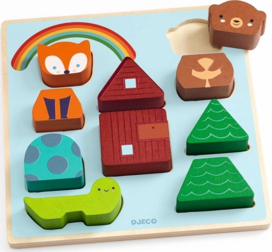 DJECO Puzz & Match Szivárvány – fa puzzle és építőjáték a legkisebbeknek