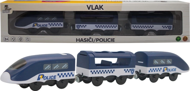 Babu rendőrségi vonat mágneses vagonokkal, elemmel működik