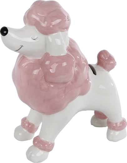 Rózsaszín-fehér porcelán persely uszkár formában