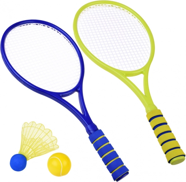 Badminton- és tenisz szett hablabdával és tollaslabdával