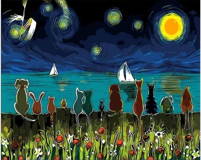 Számok szerinti festés keretre feszített vásznon 50 × 40 cm – Állatok a tónál