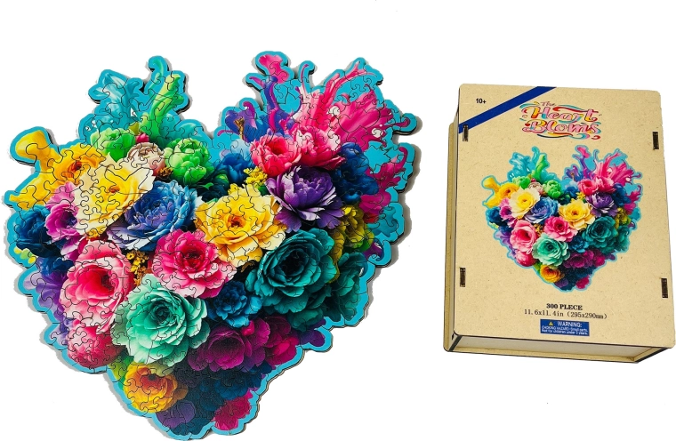 Fa puzzle virágszív