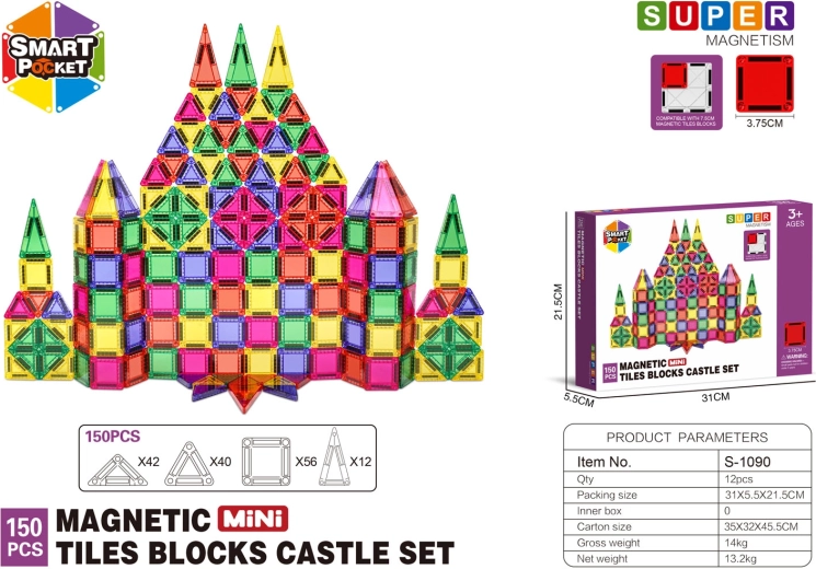 Színes mágneses építőkészlet, 150 darab