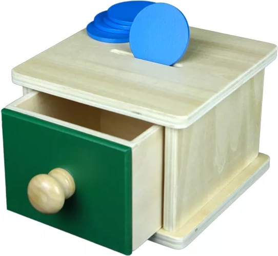 Montessori babapénzbedobó doboz fiókkal – 1 db