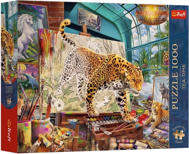 Tea Time Premium Plus puzzle 1000 darab – leopárdok a festőműteremben