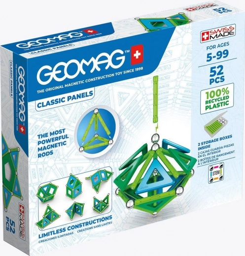 Mágneses építőkészlet GEOMAG Classic Panels Recycled, 52 darab