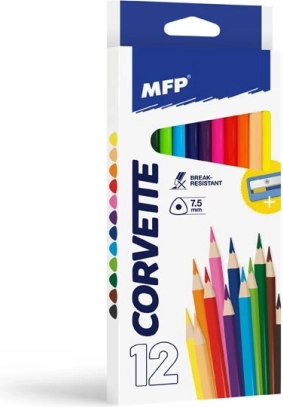 MFP háromszögletű színes ceruzák, 12 db hegyezővel