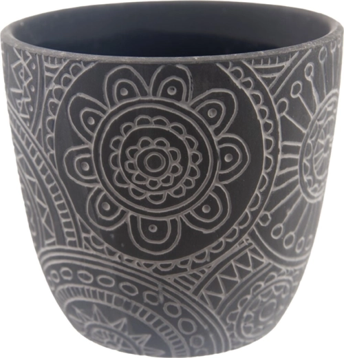 Fekete mandala mintás kerámia virágcserép 13 × 13 × 12 cm