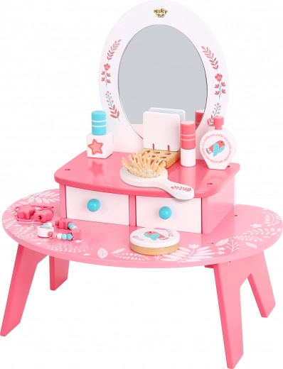 Rózsaszín fa öltözőasztal Tooky Toy tükörrel
