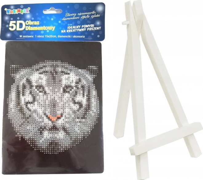Gyémántfestés: fehér tigris 15 × 20 cm, állvánnyal – NORIMPEX