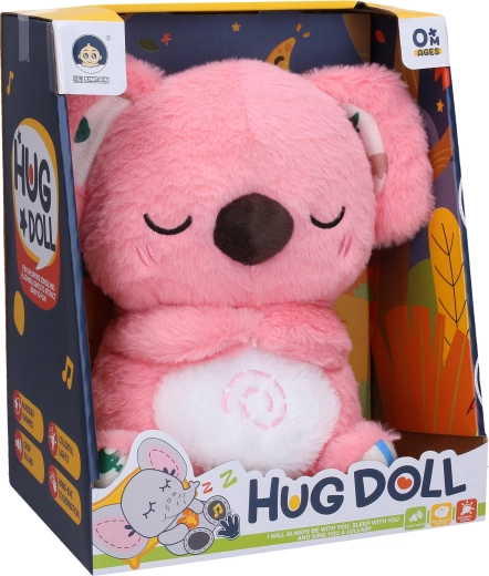 Plüss légző koala rózsaszín, effektekkel 27 cm