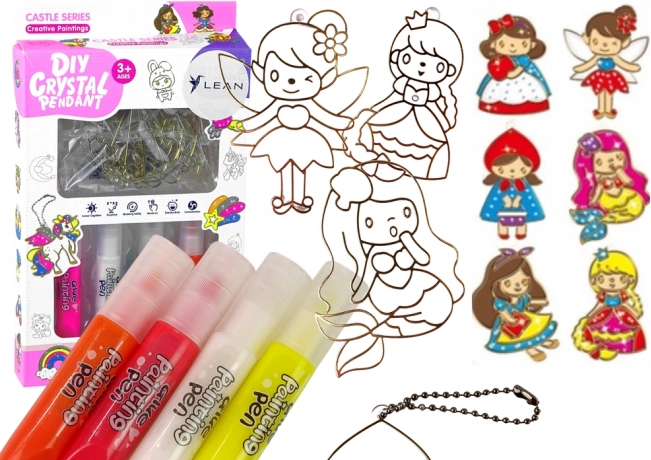 Festhető üvegablak-függődísz készlet – hercegnők, 6 db