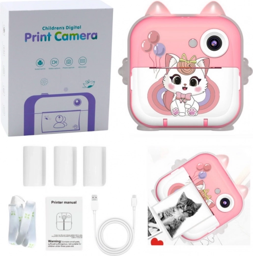 Azonnali fényképezőgép hőnyomtatóval Macska Rózsaszín