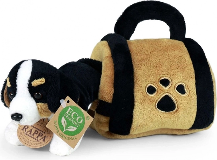 Plüss berni pásztorkutya hordozóban 15 cm környezetbarát