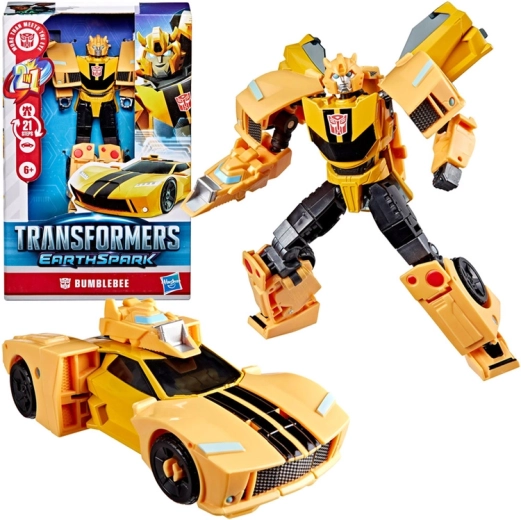 Hasbro Transformers EarthSpark Deluxe Bumblebee 2 az 1-ben figura (robot és sportautó)