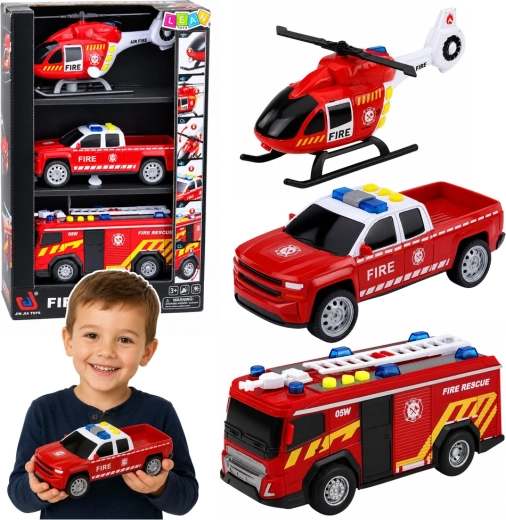 3 darabos Fire rescue tűzoltó jármű szett 1:32, fényekkel és hangokkal