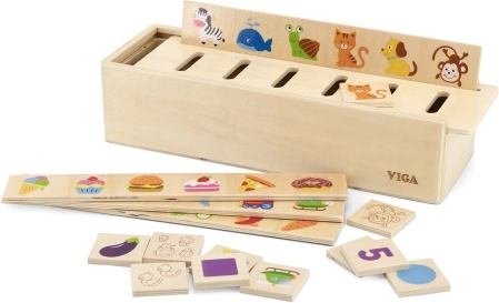 Fából készült oktató válogató VIGA – állatok, gyümölcs, zöldség és formák Montessori