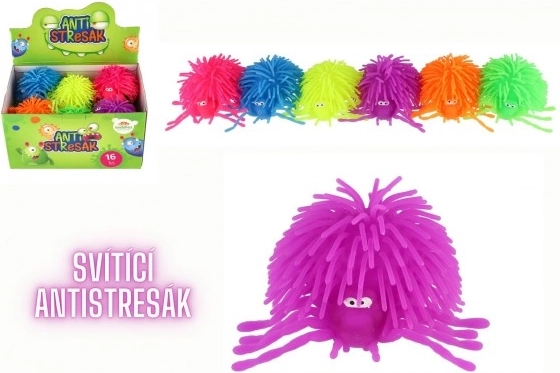 Stresszoldó nyomkodós pók labda 10 cm, világítással (szilikon, 6 szín)