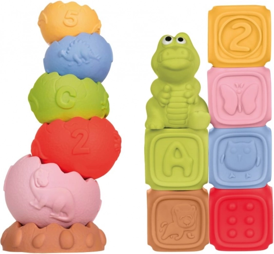 Montessori építőkészlet és érzékszervi piramis 13 db