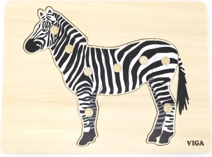 Fából készült Montessori beillesztő puzzle VIGA – zebra