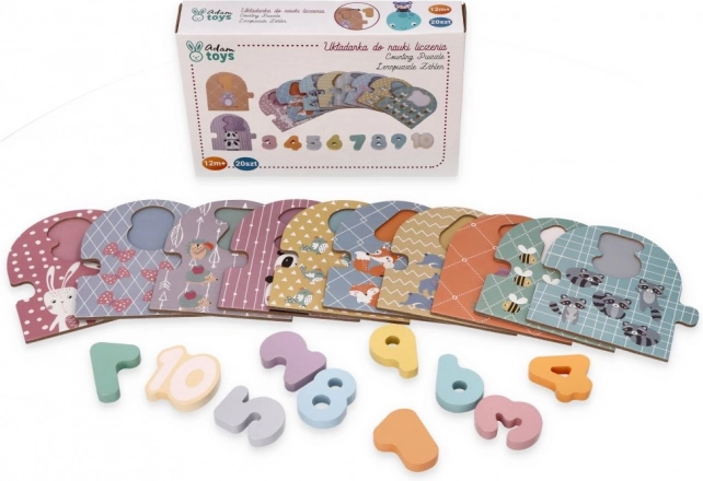 Fa oktató kirakó számokkal és állatkákkal, montessori