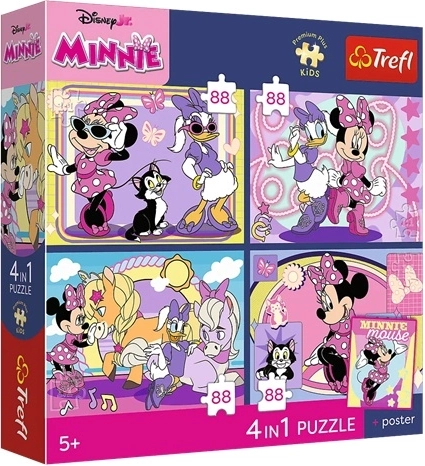 Trefl Disney Minnie Mouse puzzle 4 az 1-ben (4×88 darab) Varázslatos pillanatok + gyűjtői poszter