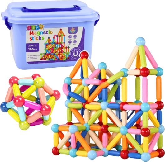 Mágneses 3D építőjáték dobozban, 166 darabos