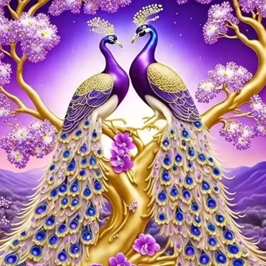 Gyémántfestés Pávák az ágon 30x40 cm