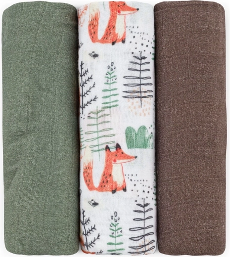 Petite&Mars Moussy Forest Fox bambusz muszlin pelenkák, 3 db, 68 × 68 cm
