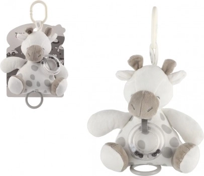 Zenélő plüss zsiráf 18 cm, szürke–fehér