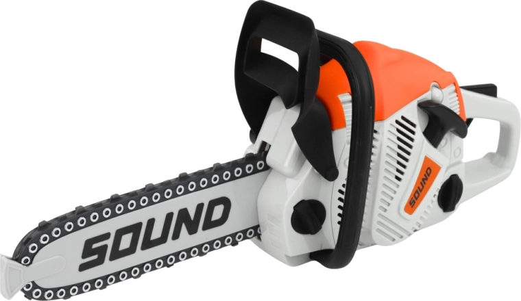 Motoros fűrész hangokkal és forgó lánccal