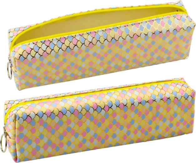 Iskolai tolltartó színes halpikkelyek mintával sárga 21x6cm