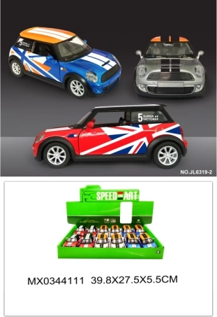 Fém autómodell Mini Cooper nyitható ajtókkal és felhúzós (pull-back) funkcióval