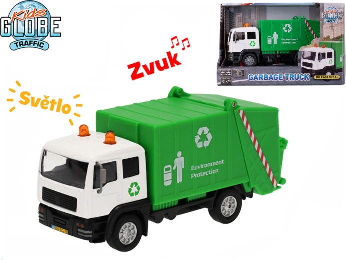 Kids Globe Traffic szemetesautó 15 cm hátrahúzós mechanikával, fénnyel és hanggal