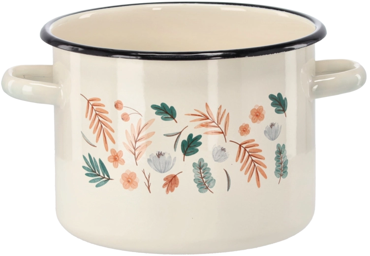 Zománcozott fazék 4,5 l, 20 cm, krémszínű levélmintával