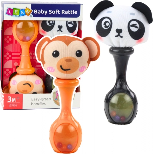 Szenzoros csörgőkészlet puha labdával – majmocska és panda, 2 db