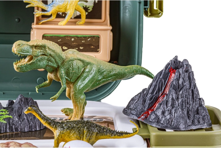 Dinoszaurusz világ figurákkal, tojásokkal és vulkánnal