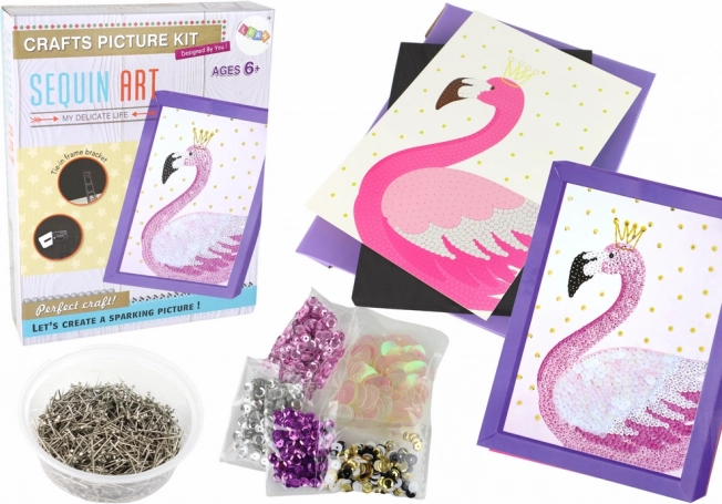 Kreatív DIY készlet Flitterek Gombostűk Képkeret Flamingó