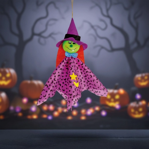 Függő halloween-i dekoráció, boszorkány, 48 × 44 cm