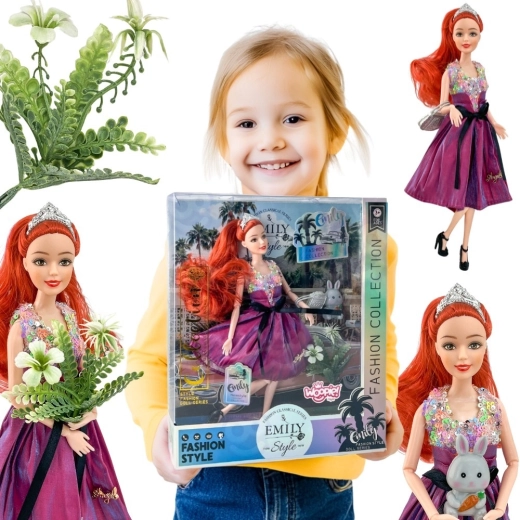 Woopie Royal Emi divatbaba rózsaszín ruhában nyuszival, 30 cm