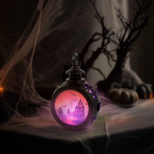 Halloween-i függő LED-dekoráció kastély motívummal