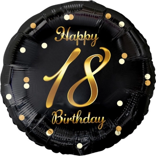 Happy 18th Birthday fólia lufi, fekete arany mintával