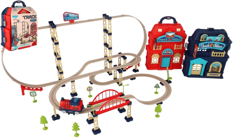 Track City vonatpálya bőröndben – 120 darabos készlet, elemes vonattal