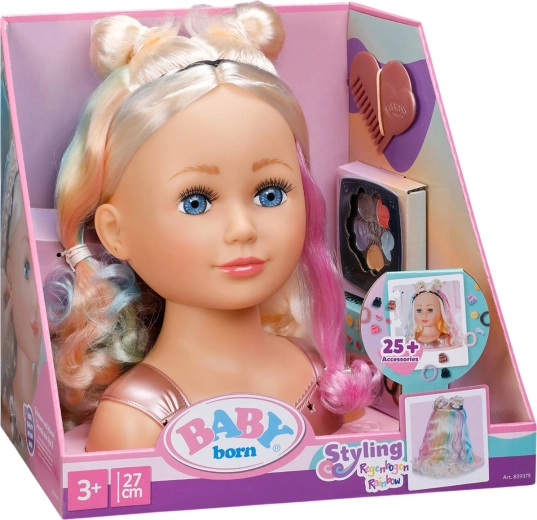 Baby Born szépítő fej szivárványos szőke styling szettel
