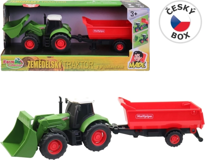 Farm Collection traktor pótkocsival, lendkerekes meghajtással, fénnyel és hanggal 30 cm (1:32)