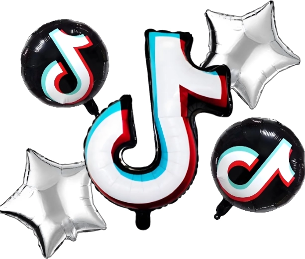 TikTok léggömb szett – hangjegy és csillagok, 5 db