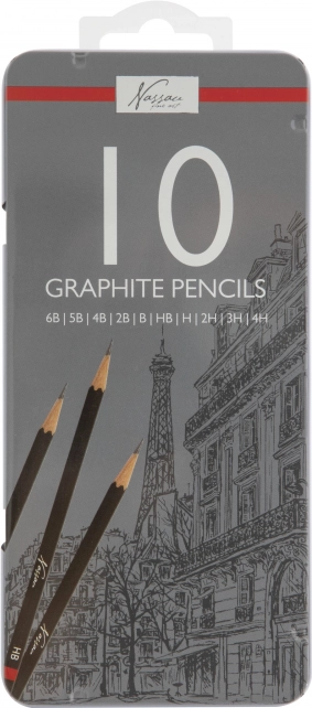 grafit rajzceruzák 6B–4H, 10 darabos készlet fém tokkal