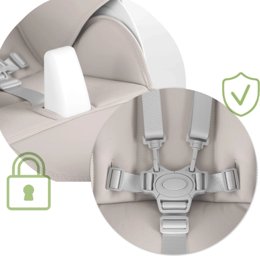 Első a biztonság: 5 pontos övek és stabil felépítés