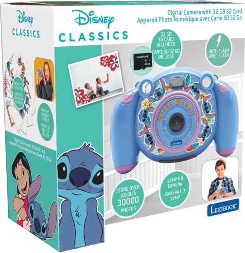 Lexibook gyermek HD kamera és fényképezőgép Stitch mintával, SD-kártyával